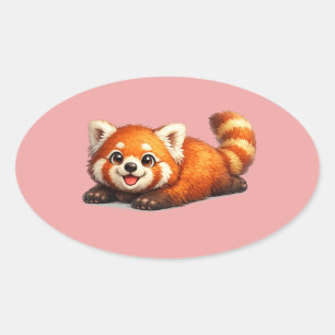 Sticker Ovale Conception d'animal Kawaii de Panda Rouge Mignon s