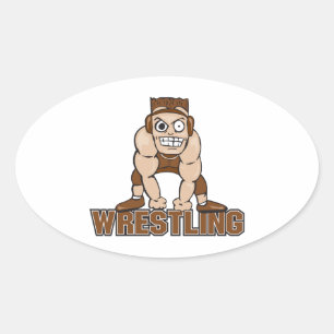 Sticker Ovale conception de lutte de lutteur fou