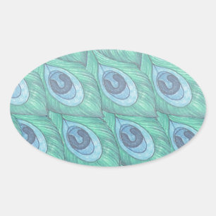 Sticker Ovale Conception de Motif Peacock turquoise