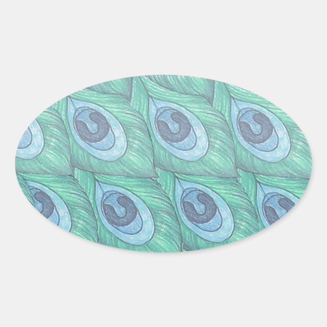 Sticker Ovale Conception de Motif Peacock turquoise (Devant)