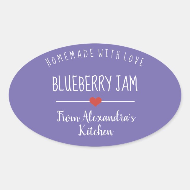 Sticker Ovale confiture de bleuet violet fait maison avec amour  (Devant)
