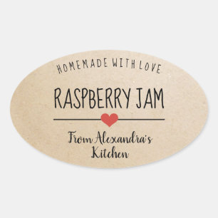 Sticker Ovale Confiture de framboise Papier Kraft fait maison av