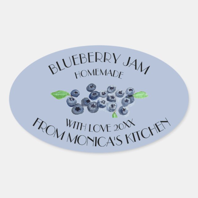 Sticker Ovale Confiture de Myrtille Aquarelle Fruits Cuisine (Devant)
