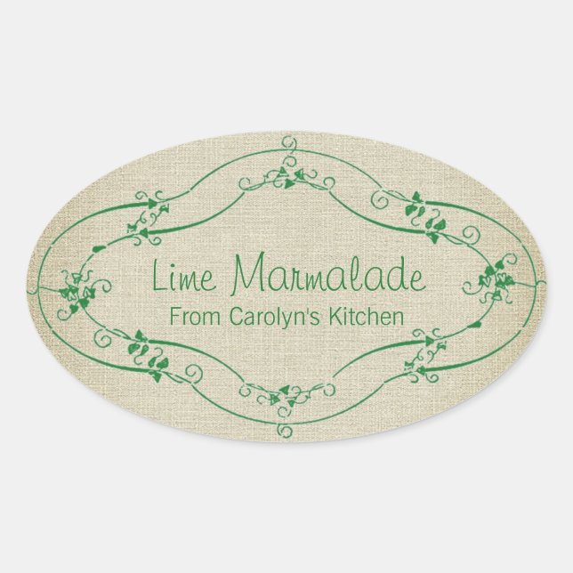 Sticker Ovale Confiture Simple Jam Marmelade Toile de Lin Rustiq (Devant)