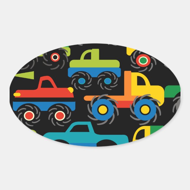 Sticker Ovale Cool Monsters Camions Transport Cadeaux pour garço (Devant)
