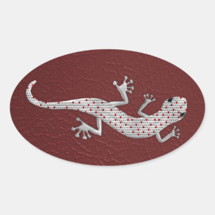 Sticker Ovale Cool rouge blanc points lézard effets métal argent