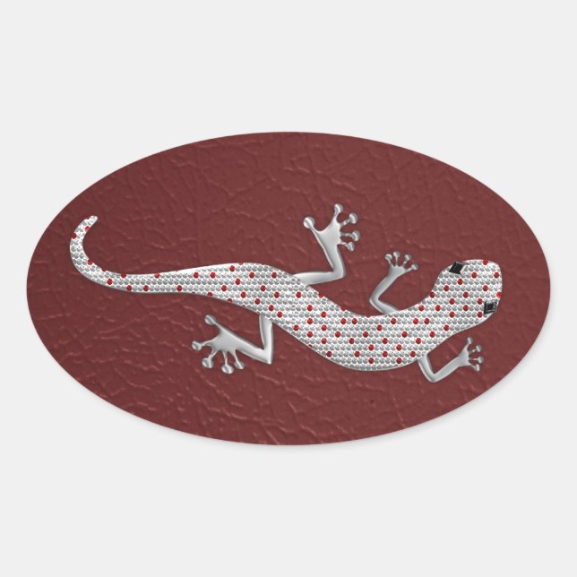 Sticker Ovale Cool rouge blanc points lézard effets métal argent (Devant)