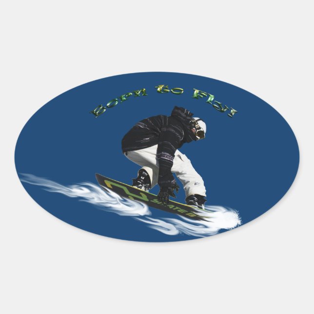 Sticker Ovale Cool Snow Boarder Hiver Sports Thème (Devant)