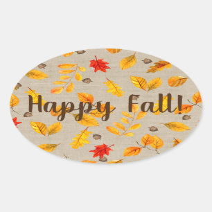 Sticker Ovale cors d'automne et feuille