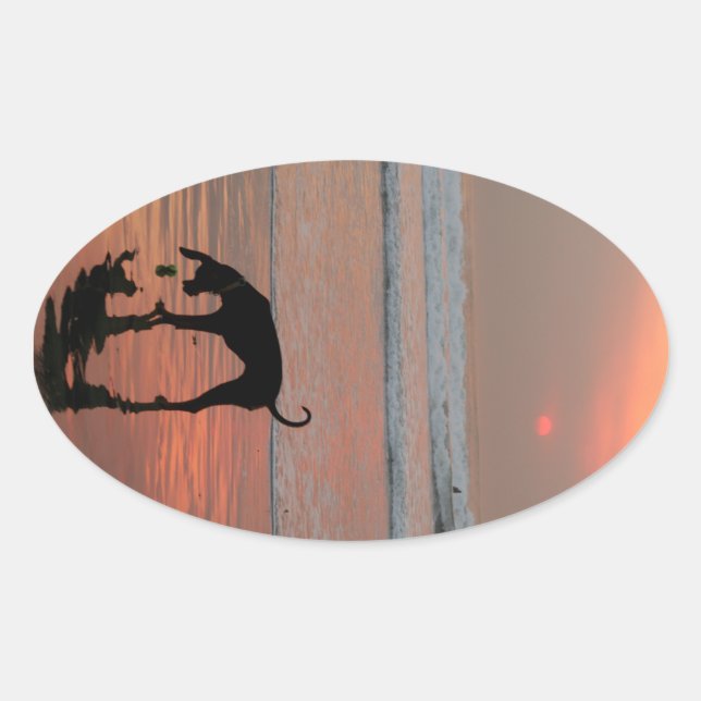 Sticker Ovale Coucher de soleil de chien (Devant)