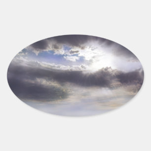 Sticker Ovale Coucher de soleil sur la peinture d'aquarelle du l