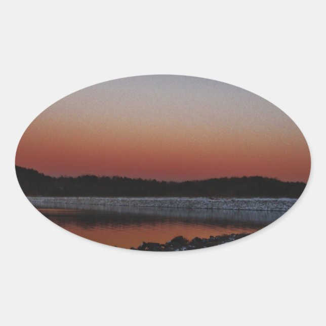 Sticker Ovale Coucher de soleil sur le lac Arrowhead (Devant)