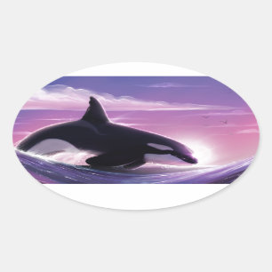 Sticker Ovale Coucher du soleil rose
