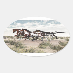 Sticker Ovale Courez comme le vent - Galloping Paint Horses