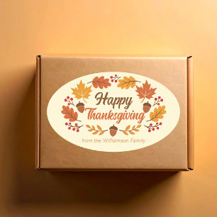 Sticker Ovale Couronne de feuilles personnalisée pour un joyeux