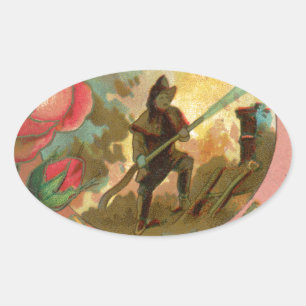 Sticker Ovale Couverture vintage des pompiers des années 1880