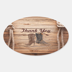 Sticker Ovale Cowboy Boots Western mariage campagnard merci