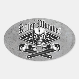 Sticker Ovale Crâne de plomberie : plombier tueur 3.1