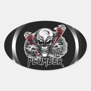 Sticker Ovale Crâne de plombier : le plombier