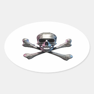 Sticker Ovale Crâne et os croisés Chrome