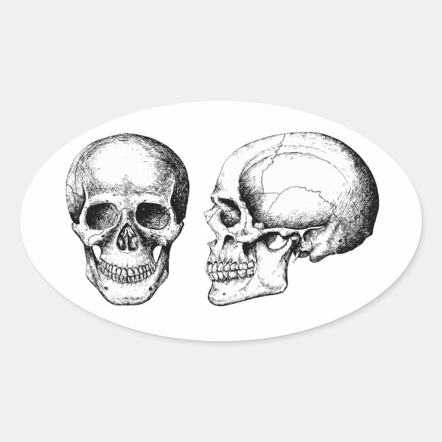 Sticker Ovale Crâne humain gris face (Devant)