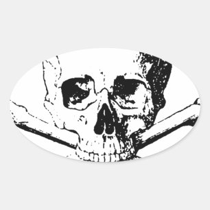 Sticker Ovale Crâne noir et blanc et os