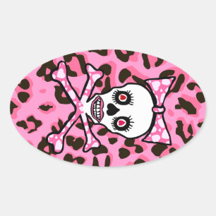 Sticker Ovale Crâne punk de goth Girly mignon sur l'empreinte d