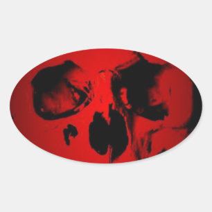 Sticker Ovale Crâne rouge