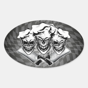Sticker Ovale Crânes riants de chef