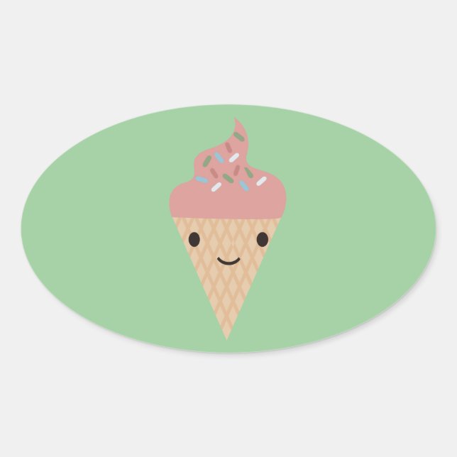 Sticker Ovale Crème glacée Cute Kawaii (Devant)