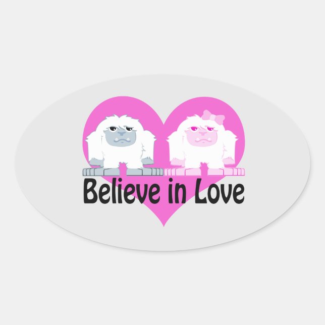 Sticker Ovale Crois en l'Amour ! Cute Yetis (Devant)