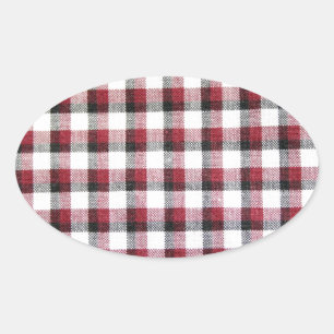 Sticker Ovale Cuadrille rouge blanc et noir