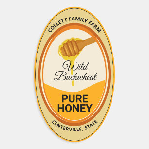 Sticker Ovale Cuillère de miel à goutte d'or Oval Miel Jar Étiqu