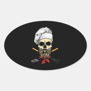 Sticker Ovale Cuisiner Grill Master Chef Crâne visage Halloween 