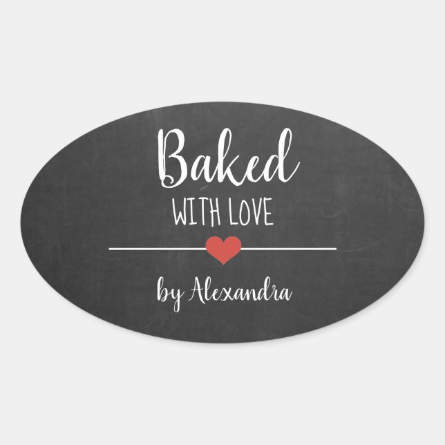 Sticker Ovale Cuit avec amour Noir Chalkboard nom (Devant)
