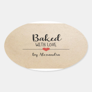 Sticker Ovale Cuit avec amour Nom Kraft