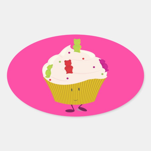 Sticker Ovale cupcake pour ours gummy souriant (Devant)