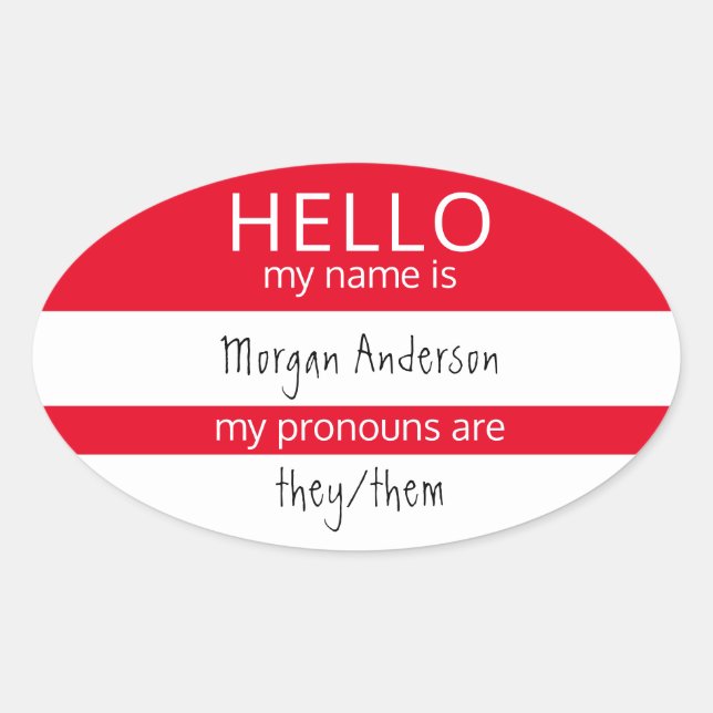Sticker Ovale Custom HELLO Mon Nom Pronouns Est Un Badge (Devant)