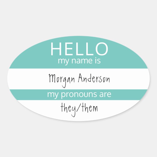 Sticker Ovale Custom HELLO Mon Nom Pronouns Est Un Badge (Devant)
