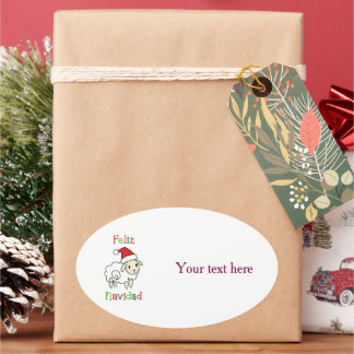 Sticker Ovale Cute Christmas Sheep – Feliz Navidad