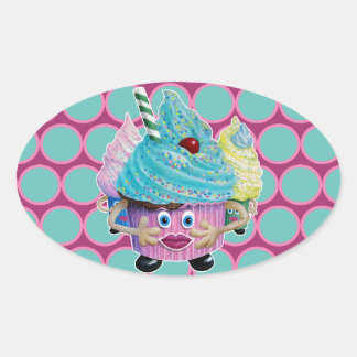 Sticker Ovale Cute Fantasy Creatur Cupcakes Illustrated