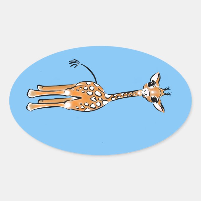 Sticker Ovale Cute Giraffe drawing, safari animals (Devant)