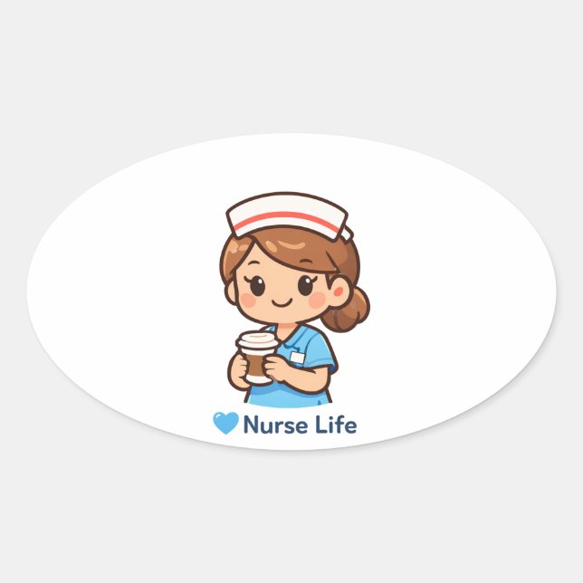 Sticker Ovale Cute Nurse Life Coffee Illustration | Nurse Sticke (Devant)