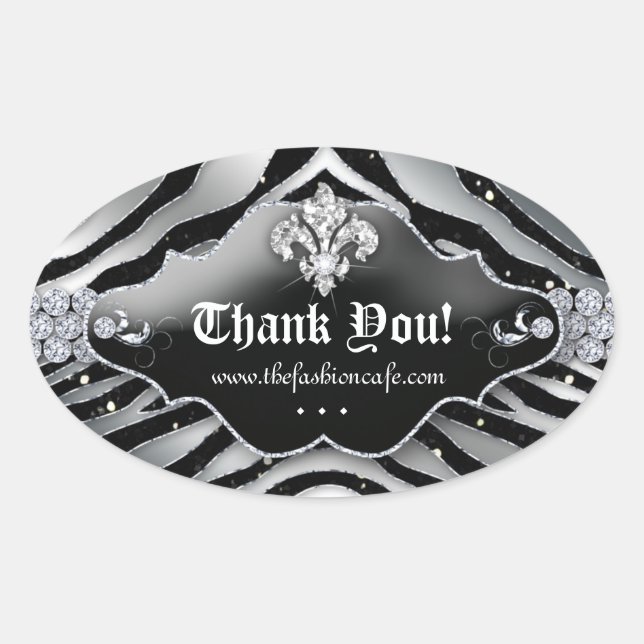 Sticker Ovale Cute Zebra Fleur de lis Parties scintillant Argent (Devant)