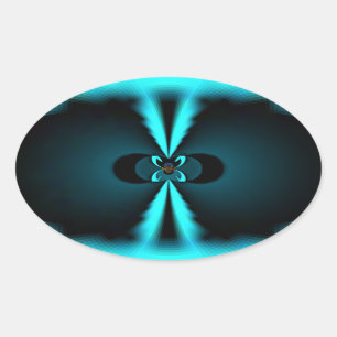 Sticker Ovale Cyan et Black Abstrait Art Print