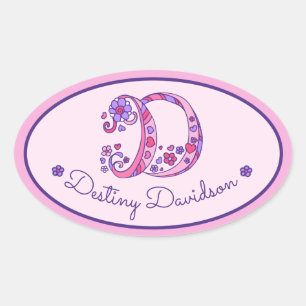 Sticker Ovale D lettre monogramme nom personnalisé id autocollan