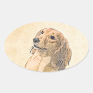 Sticker Ovale Dachshund (Longhaerien) Peinture - Art Chien origi
