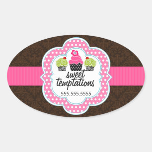 Sticker Ovale Damask Cupcake Bakery