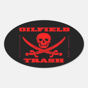 Sticker Ovale Déchets de gisement de pétrole, crâne et os