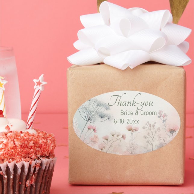 Sticker Ovale Delicaticate Queen Anne's Lace Wedding Thank-you  (Fête)